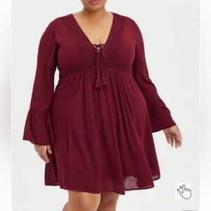 Torrid‎ Mini Gauze Lace-Up Skater Dress
